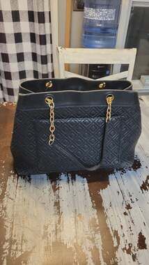 Tory Burch Fleming Quilted Leather Tote Bag Black